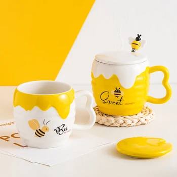 Креативна керамична чаша с капак, 400 мл мультяшные сладки Пчелни Чаши офис кафеена чаша за пиене чаена чаша