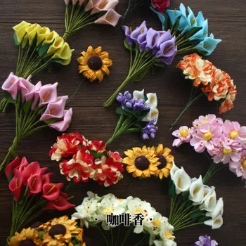 Изкуствени мини цветя на кабинета хардуер букет от хартиени цветя, миниатюрни рози, калл, слънчогледови ромашек