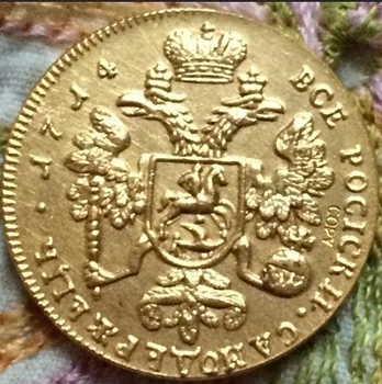 24-КАРАТОВО златно покритие руски монети 1714 г. 2 Дуката копие 100% копировальное производство