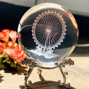H & D 60 мм Кристална Топка 3D Лазерно Гравиран виенско Колело Умален Модел на Обхвата на Стъклен Занаятчийски център Глобус Начало Декор за Спомен Креативен Подарък