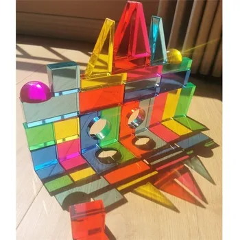 Децата На Дъгата Люцит Ациловый Куб Подредени Геометрични Блокове Висок Прозрачен Правоъгълник, Триъгълник Играчки