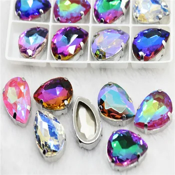Една сълза форма стъклени кристали и мъниста с инсталирането на ноктите шият и кристали Диамант САМ Аксесоари За Облекло Производство на Бижута сребърна основа