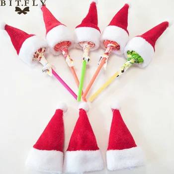 BITFLY Мини Дядо Коледа Шекерче на Клечка шапка Коледна торбичка за бонбони Коледен подарък за деца на Творчеството на Коледна украса Noel за дома