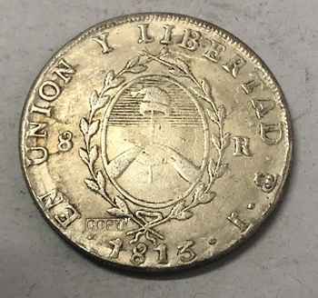 1813 Аржентина 8 Реала Провинции позлатен сребърен копирни монета