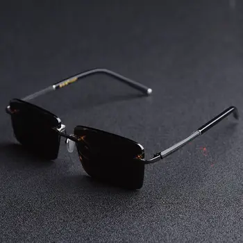 Evove Каменни, Стъклени Слънчеви Очила Мъжки Слънчеви Очила Без Рамки за Мъже Златисто-Сиви Модерни Очила с UV400 Тежки Високо Качество