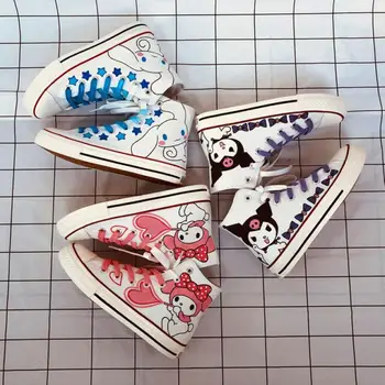 2022 г. Парусиновая обувки Kuromi Kawaii Sanrio Mymelody Cinnamoroll Японски Високи Маратонки с Графити Скъпа Ежедневни Обувки За момичета
