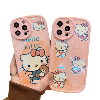 Kawaii Sanrioed Нов Калъф за телефон Hello Kitty за iPhone 13 12 11 Pro Max Mini Xr Xs Max 8x7 Se 2022 Силикон all inclusive
