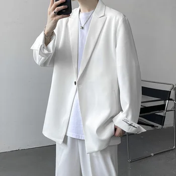 Бял Черен Блейзър Мъжка Мода Общество Мъжки Модельная Яке Корейски Свободен Бизнес Случайни Яке Мъжки Офис Официално Сако