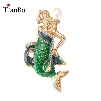 Tianbo модната марка нов океан от любов набор от шнековая емайл черешката русалка брошка Дамски Аксесоари на Едро