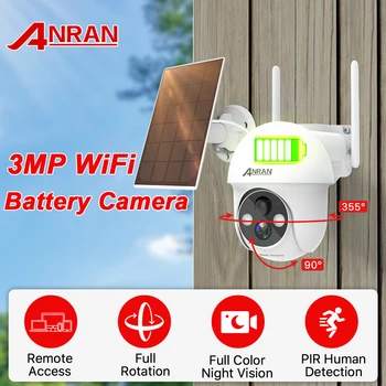 ANRAN 3-Мегапикселова PTZ IP камера за Сигурност, слънчев Панел, Батерия, Безжична Защита за Наблюдение, WiFi, Открит PIR, Умно Откриване на Хуманоиди