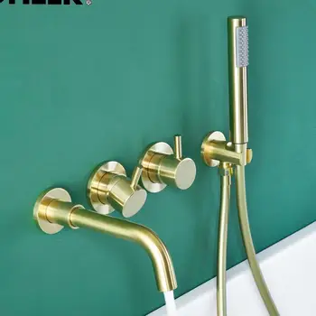 четка златен смесител за вана душ месинг баня стенен смесител за баня комплект мебели за душ смесител за душ matte латунная накрайник за душ