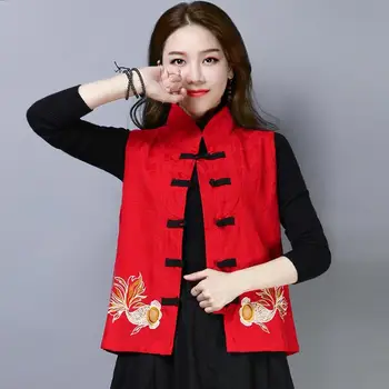 2023 нова дамски дрехи в китайски стил, жилетки, жилетка чонсам, модерен, елегантен женски жилетка с бродерии, палто без ръкави a734