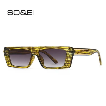 SO & EI Ретро Правоъгълни Дамски Слънчеви Очила с UV400 Модни Метални орнаменти Тенденция Мъжки Квадратни Сиви Супени Градиентные Слънчеви Очила