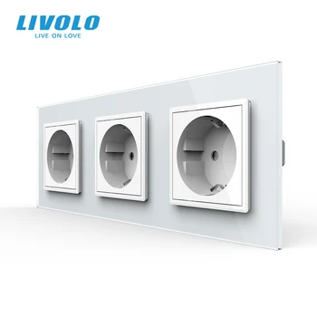 Livolo Нова изход европейски стандарт, Панел, розетка, Тройната стенни изход без вилици, закалено стъкло C7C3EU-11/2/3/5
