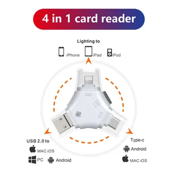 4 В 1 OTG Четец на карти За iPhone и Android Type-C USB Адаптер Мулти Всичко в 1 четец на ридеры Връзка U Флаш Памет Мишката, За да IOS13