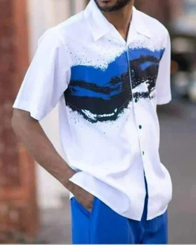 Лятна риза + Панталон Градиентный Модерен Комплект от 2 теми 2022 Модерен Мъжки Ежедневни Костюм Марка Element Карирани Жилетка в стил Харадзюку + Панталони