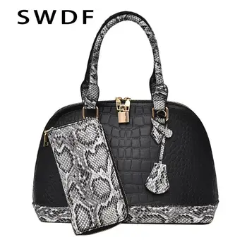 SWDF Нов 2023 Чанта Дамска Мода Змия Кожа Чанта Бостън Чантата си Голям Капацитет на Топла Разпродажба на Луксозни Луксозни Дизайнерски