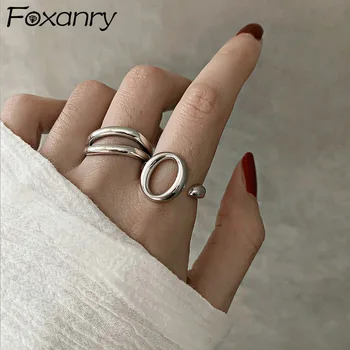 Foxanry Реколта Пръстен е Сребърен Цвят в стил пънк и за Жените, Нови Модни Творчески Кухи Геометрични Декорации за Рожден Ден, Подаръци