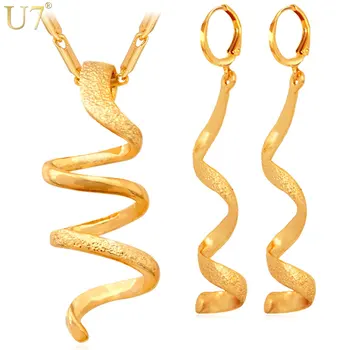 U7 Уникален Дизайн Дългата Спирала Спирала Бижута За Жени, Мода Златист Цвят Висулка Верижки И Колиета И Обици Подарък S433