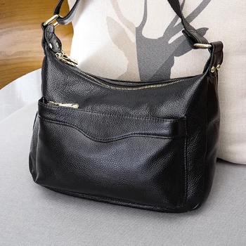 Нов стил, проста и многопластова Жена висококачествена естествена кожа, сандвич, чанта на едно рамо, дамска чанта с цип от телешка кожа