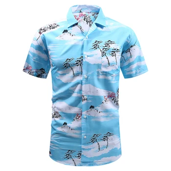 Лятна Дишаща Нова Тенденция плажна Риза Homme Coconut Tree, Дишаща Хавайска риза с цветен модел и Къс Ръкав Копчета За Мъже