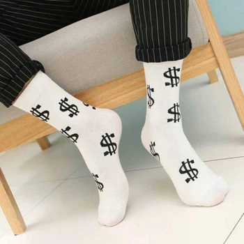 Есенни Ежедневни Мъжки Чорапи С Принтом Знака На Долара, Удобни Дишащи Абсорбиращи Потта Мини Мъжки Чорапи Със Средна Дължина