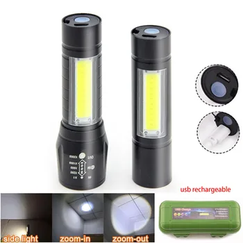 Високо мощен led фенерче Q5 COB Факел USB flash работен светлина акумулаторна Лампа lanterna открит нощен Къмпинг, риболов