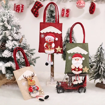Коледен Подарък Чанта За Бонбони 3D Дядо коледа, Снежен човек Кукла Чанта Нова година Коледна Украса За Дома на Множество Чанта За Покупки От Зебло