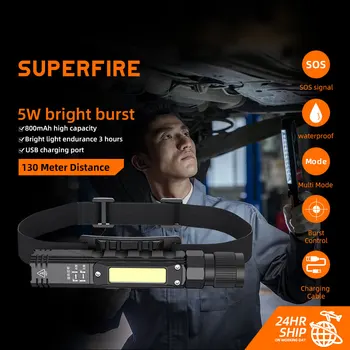 SUPERFIRE G19 Супер Ярки Led + COB Фенерче С Магнит 90 ° Акумулаторна Въртяща Скоба, За да Завъртите на Външен Работен Фенер