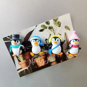4ШТ 3D Сладък Пингвин Котка Магнит За Хладилник, Мини Хладилник, Магнитни Стикери Магнитно Бижу Магнит за Хладилник Паста Набор от