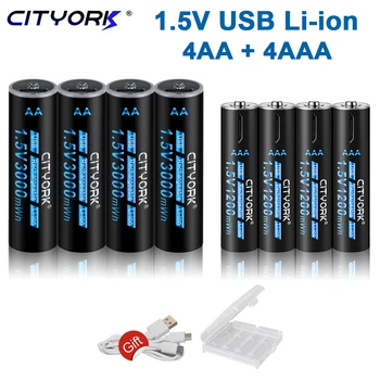 CITYORK 1,5 USB Литиево-йонна батерия AA + AAA Акумулаторни Батерии AAA 1200 МВтч AA 3000 МВтч литиева 1,5 AA AAA батерия с USB-кабел