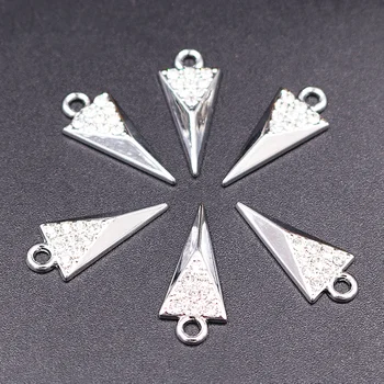 8шт със сребърно покритие Модни Кристали Триъгълни Конус Метална Висулка направи си САМ Гривна, Обеци, Бижута Занаяти Производство P2264