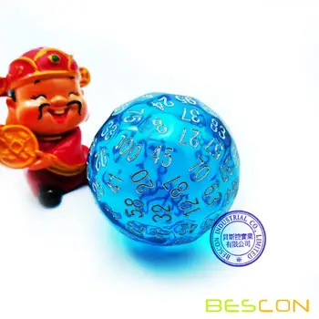 Bescon Полупрозрачен син многостранен кубче от 100 лица кубчета, Прозрачен куб D100, 100 Гранный кубче, Игра на зарове D100, 100 гранный куб