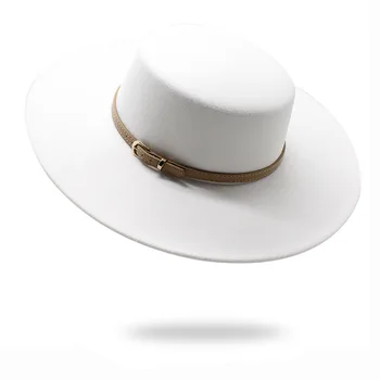 Дамски шапка на филц шапки Мъжки слънчеви шапки на филц широко поле с веригата на панама черна модерен параклис плажна Сватба картина луксозна елегантен