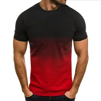 Лятна гореща мъжки тънка свободна тениска с къс ръкав, мъжки модни градиент серия, тениска с кръгла яка и 3D принтом, голяма