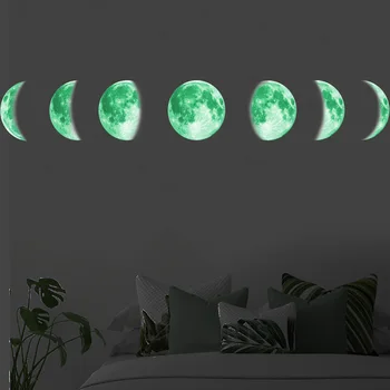 30 см Фаза на Луната 3D Светещ Стикер за Стена, декорация на хола Светещ в тъмното Рисувани Стенни художествени Етикети за спални Етикети с лунен неговите затъмнение