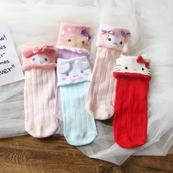 Нови есенно-зимни Чорапи Kawaii My Melody Cinnamoroll Kt от чист памук, Дамски Чорапи с шарките на аниме, Сладки бебешки чорапи с белезници