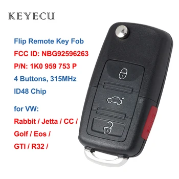 Keyecu 1K0 959 753 P за Volkswagen Rabbit Jetta CC Eos, Golf GTI, R32 Дистанционно кола Ключодържател 4 Бутона 315 Mhz 1K0959753P NBG92596263