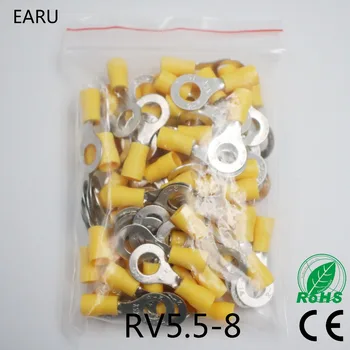 RV5.5-8 Жълто пръстен изолиран терминал костюм 4-6 мм2 Кабел Интерфейсен кабел за Запресоване терминал 50 бр./опаковане. RV5-8 АВТОБУСА