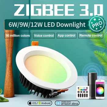 GLEDOPTO ZigBee 3,0 Smart RGBCCT Таван led осветителни тела Pro 6 W 9 W И 12 W Хирургична лампа Работи с приложение на Amazon Echo Plus SmartThings