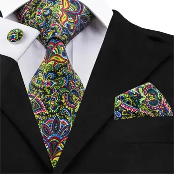 Hi-Tie Маркови Реколта Комплекти Копринени Вратовръзки С Цветен Модел, Мъжки Вратовръзки, Дизайнерски Модни Вратовръзки на Врата, копчета за Ръкавели с Принтом Gravata, Вратовръзки За Мъжки Ризи