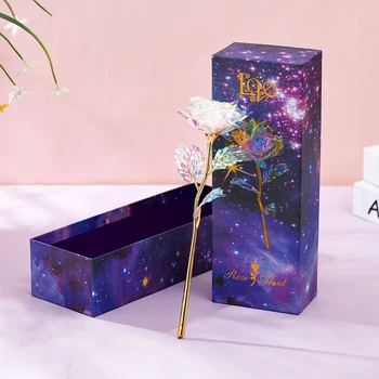 24-КАРАТОВО Фолио Позлатена Роза Цветя Galaxy Кутия Сватбен Декор 