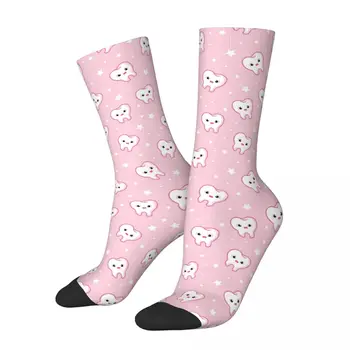 Чорапи полиестер чорапи футбол зъбите Харадзюку розови дълги за жени, хора Бреатабле