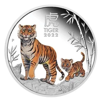 Австралия 2022 Година на Тигъра Цветна Позлатена Сребърна кралица Елизабет II сребърно покритие Възпоменателна монета