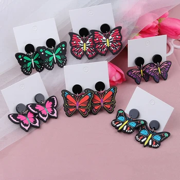 Donarsei Сладки Цветни Обеци-Пеперуди За Жени, Модни Обици С Цветен Печат, Висящи Обеци С Насекоми