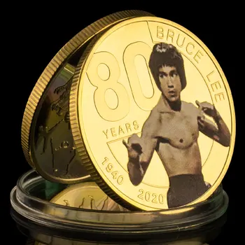 Брус Лий 80-годишнината на Златна Възпоменателна Монета Китайски Дракон Метален Предизвикателство Колекция от Монети Сувенирни Монети