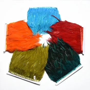 1 метър от естествена перо на петел, апликации за шиене, 8-10 см, седла, ресни от пера на петел, бяло перо за костюми, лента от пера 