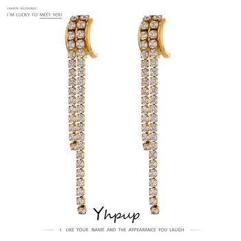 Yhpup New Cubic Цирконий Long Dangle Earrings Stainless Steel Геометричен Fashion Earrings Бижута бижута за жени Party Gift